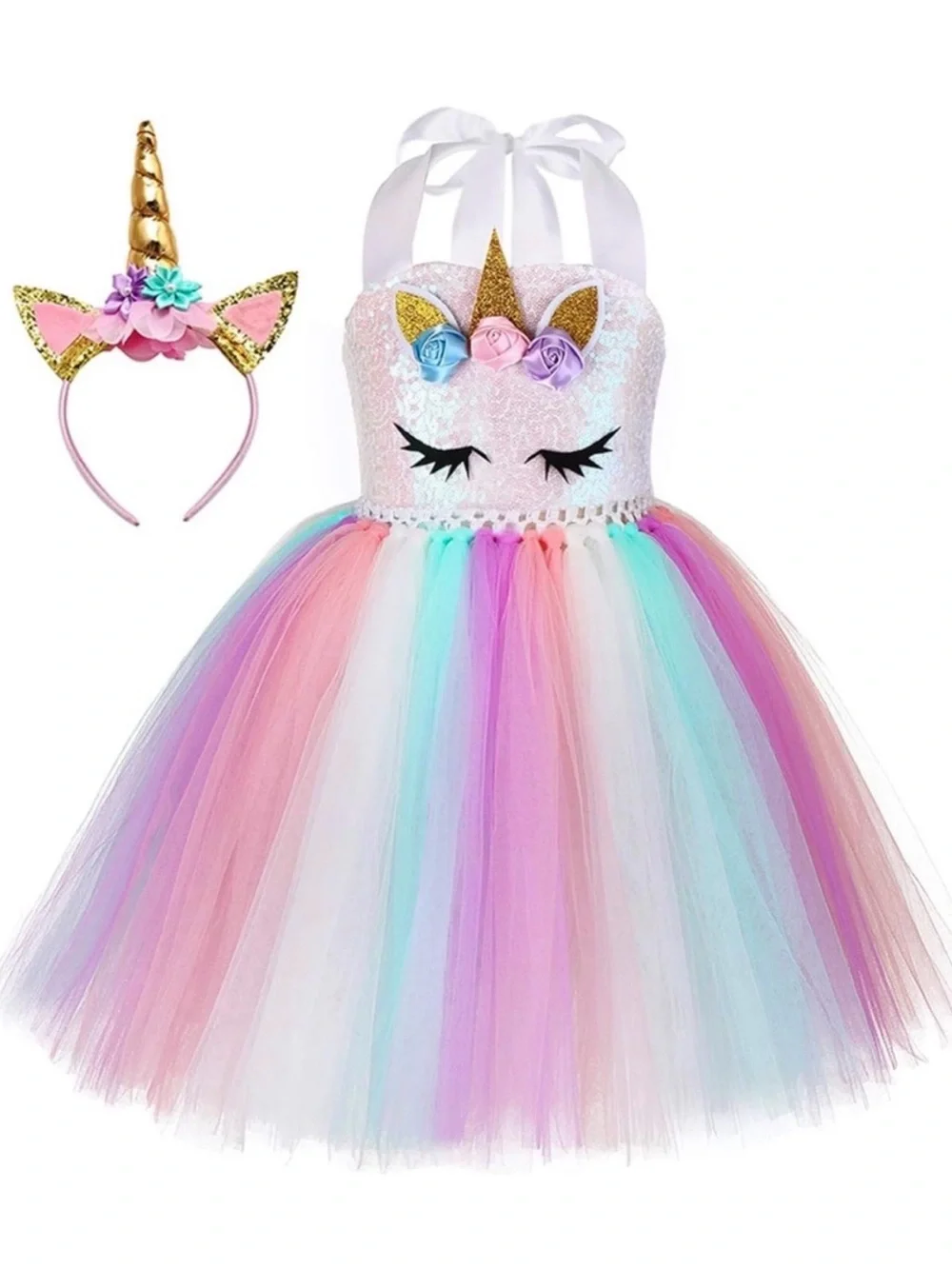 Unbranded Girls' Pastel Unicorn Tutu Costume - Pink, Purple & Aqua